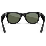 Gafas de sol inteligentes Ray-Ban Meta Wayfarer (Gen 2) en negro brillante y lentes verdes, vista trasera, mostrando los componentes de audio. - Kmaron Digital