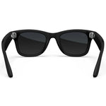 Gafas de sol inteligentes Ray-Ban Meta Wayfarer (Gen 2) en negro, vista trasera, mostrando los lentes oscuros y las patillas con tecnología de audio. - Kmaron Digital