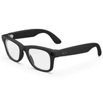 Gafas inteligentes Ray-Ban Meta Wayfarer en negro mate con lentes transparentes. Incluyen cámara, audio y control de voz para capturar y compartir contenido. - Kmaron Digital
